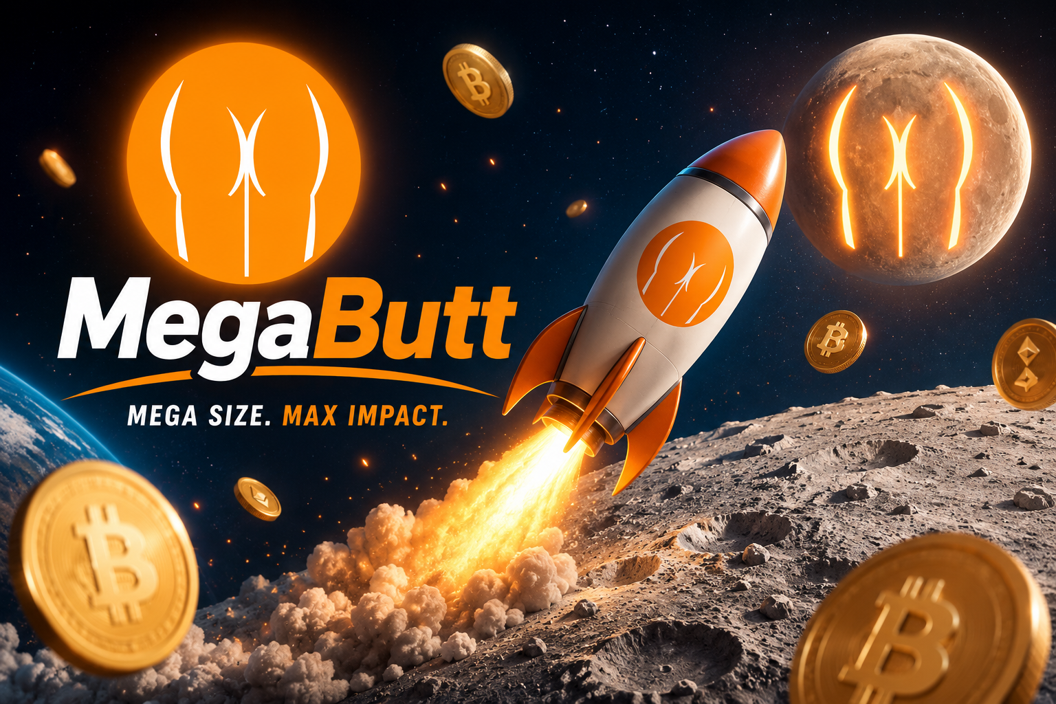 MegaButt rocket flying to the moon